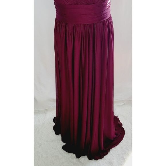 Allure Bridesmaid 1611 Off the Shoulder Stretch Chiffon Gown Burgandy Size 12 - Picture 4 of 10